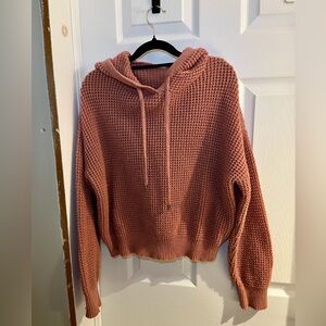 Cozy Pink Knit Hoodie cropped